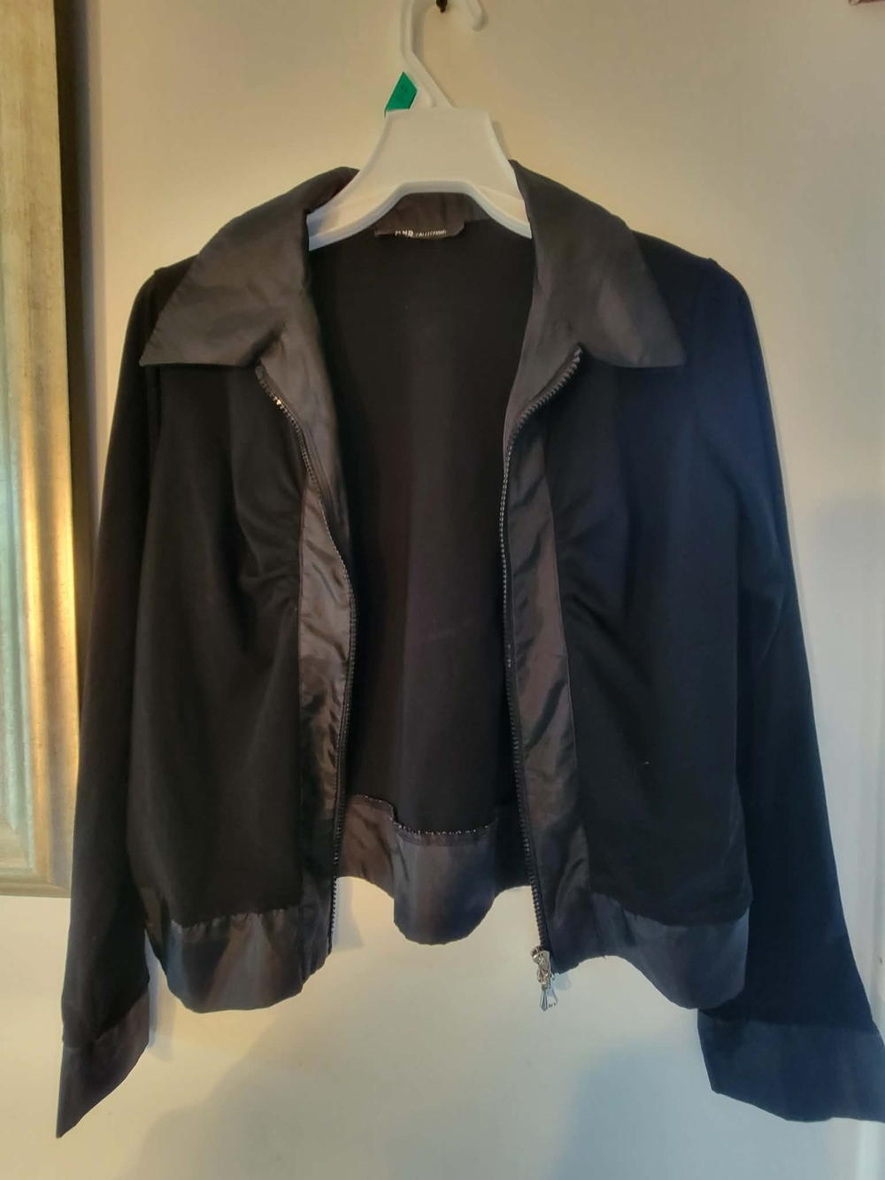 Black Zip-Front Jacket with Satin Trim